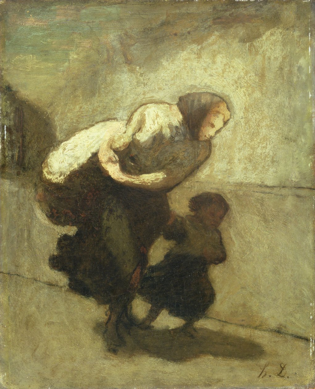 Den tunge byrde (olie på panel) af Honoré Daumier