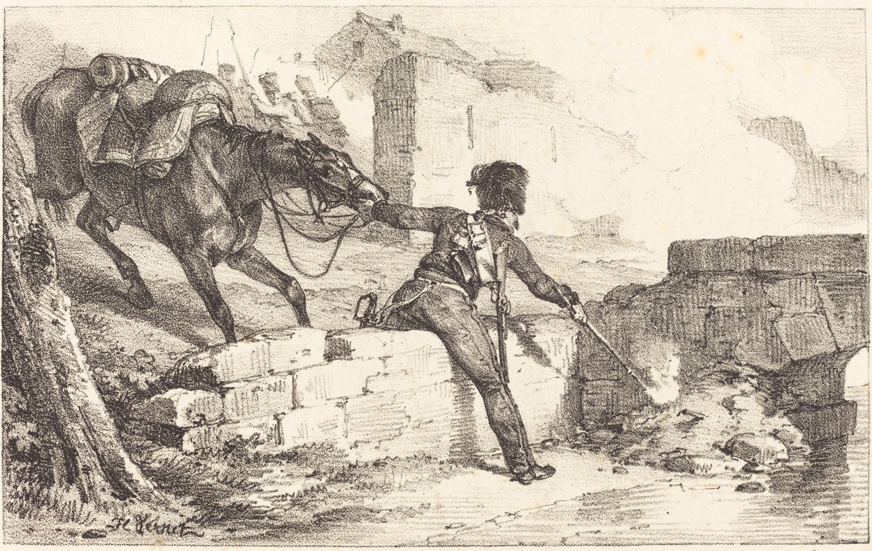 Artillerist tænder en mine af Emile Jean Horace Vernet