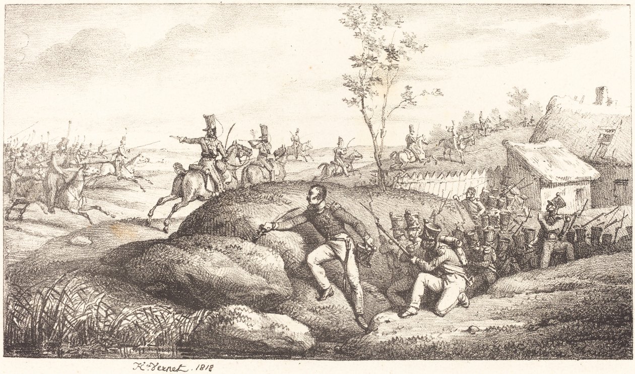 Infanteri baghold mod kosakkerne af Emile Jean Horace Vernet