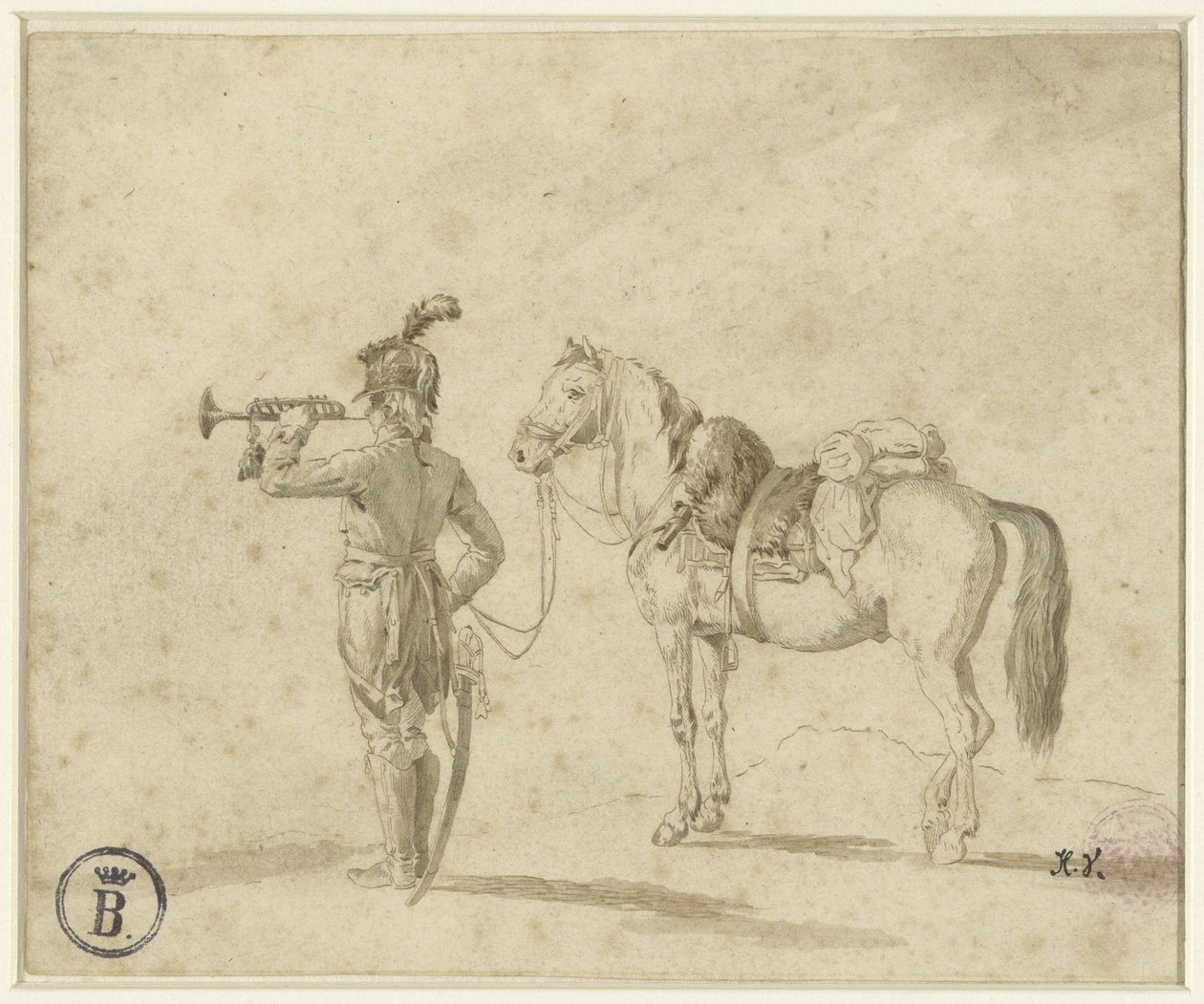 Trompetist ved siden af ​​hest af Emile Jean Horace Vernet
