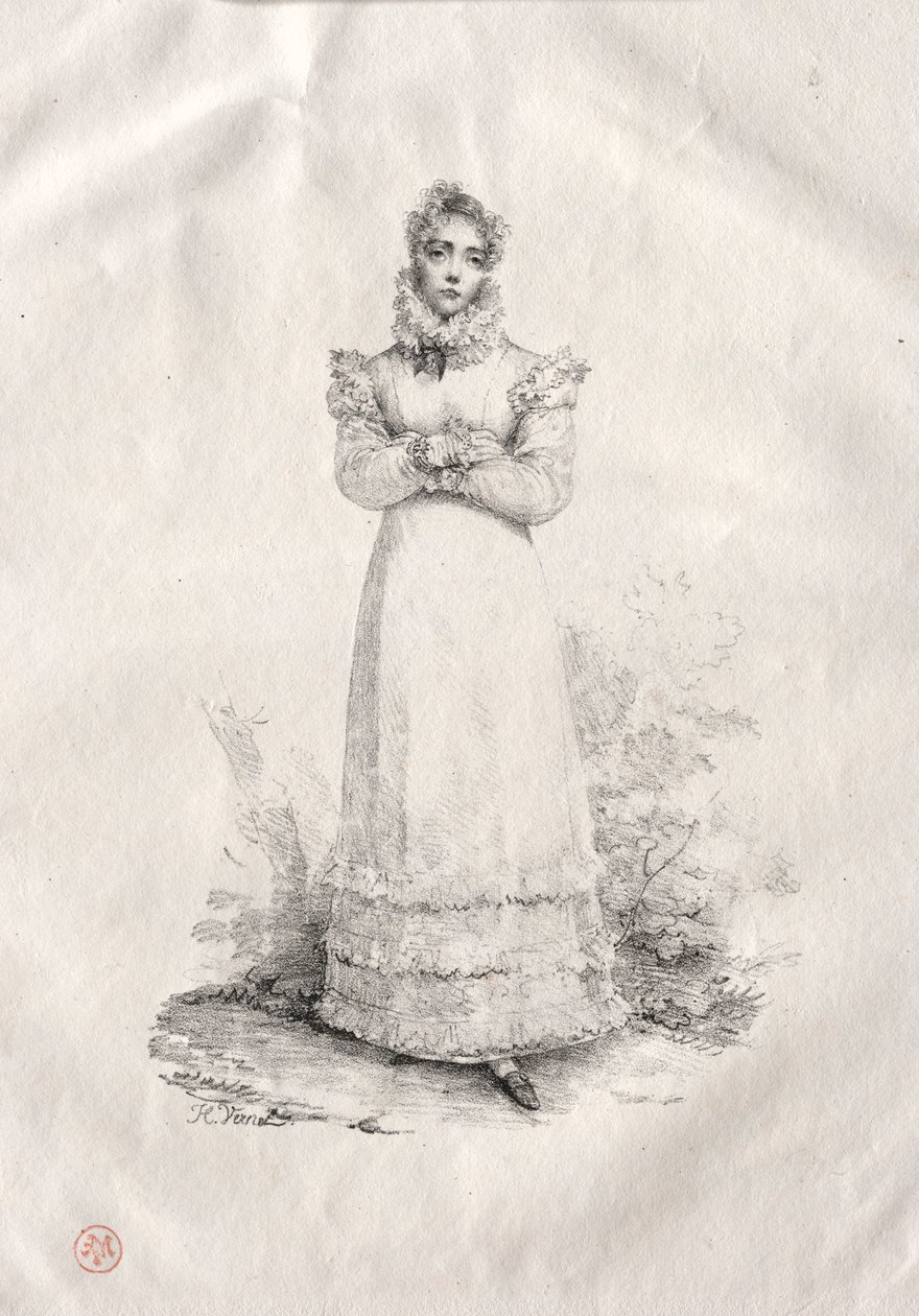 Ung kvinde stående. af Emile Jean Horace Vernet