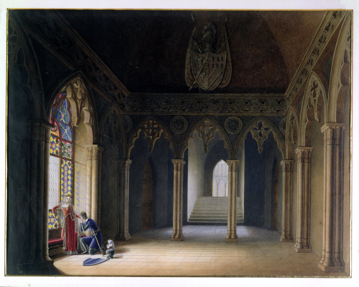 Riddernes afrejse (akvarel) af Hortense de Beauharnais