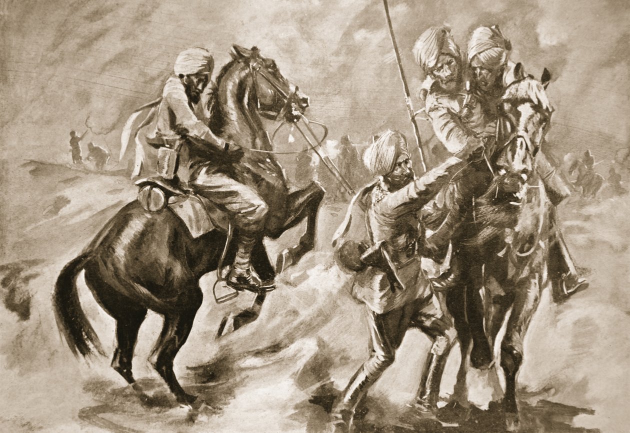 Risaldar Faiz Muhammad Khan og en Sowar redder to sårede sepoyer af Howard K. Elcock