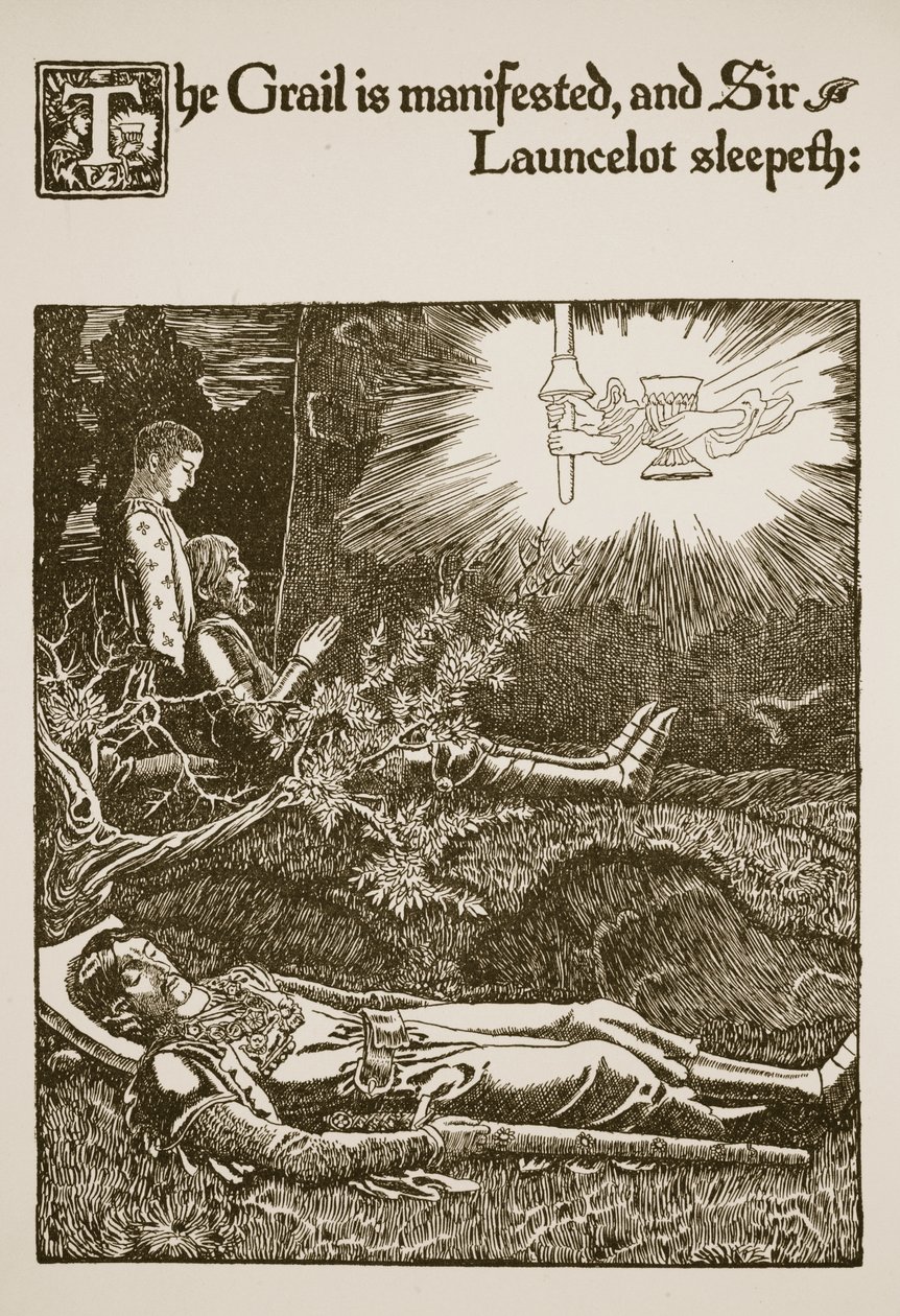 Gralen er manifesteret, og Sir Launcelot sover, illustration fra 