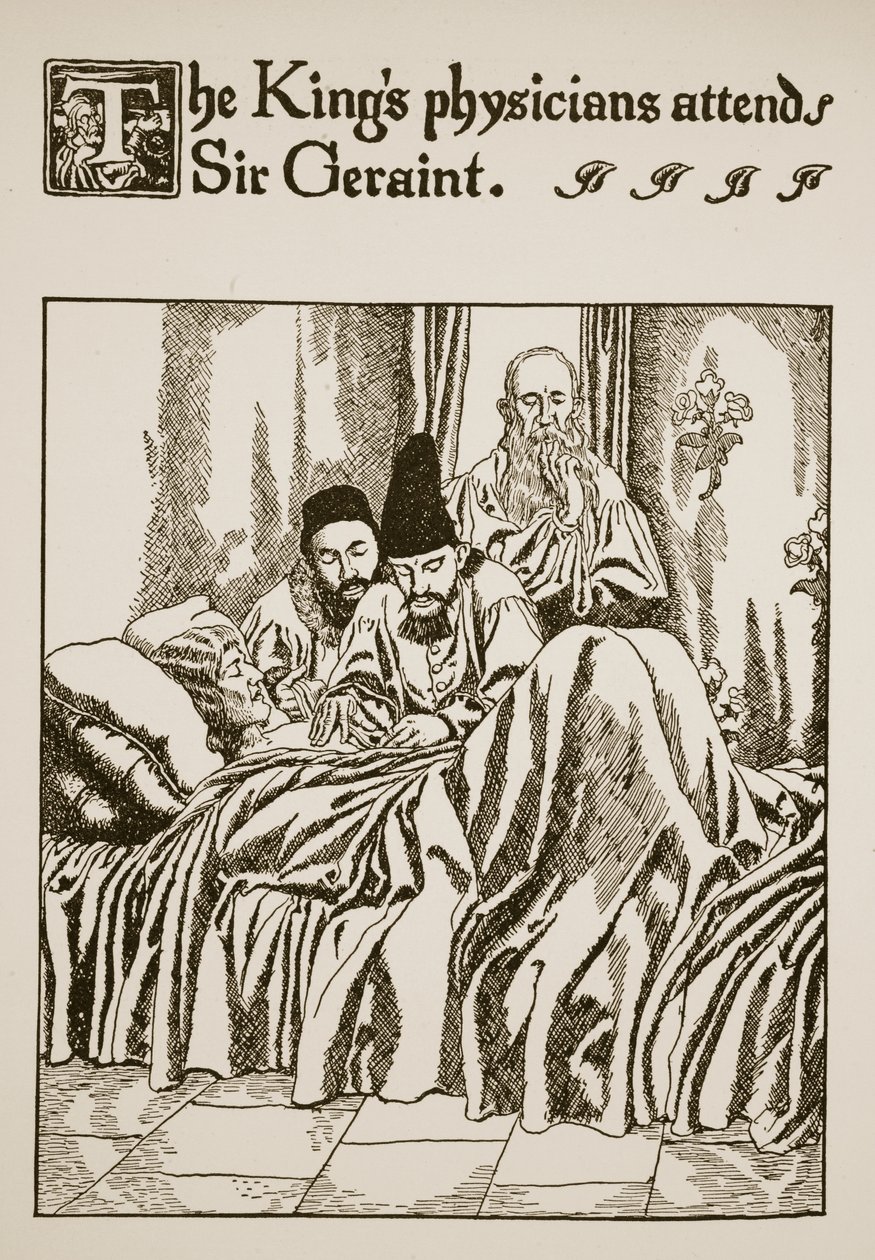 Kongens læger går til Sir Geraint, illustration fra 