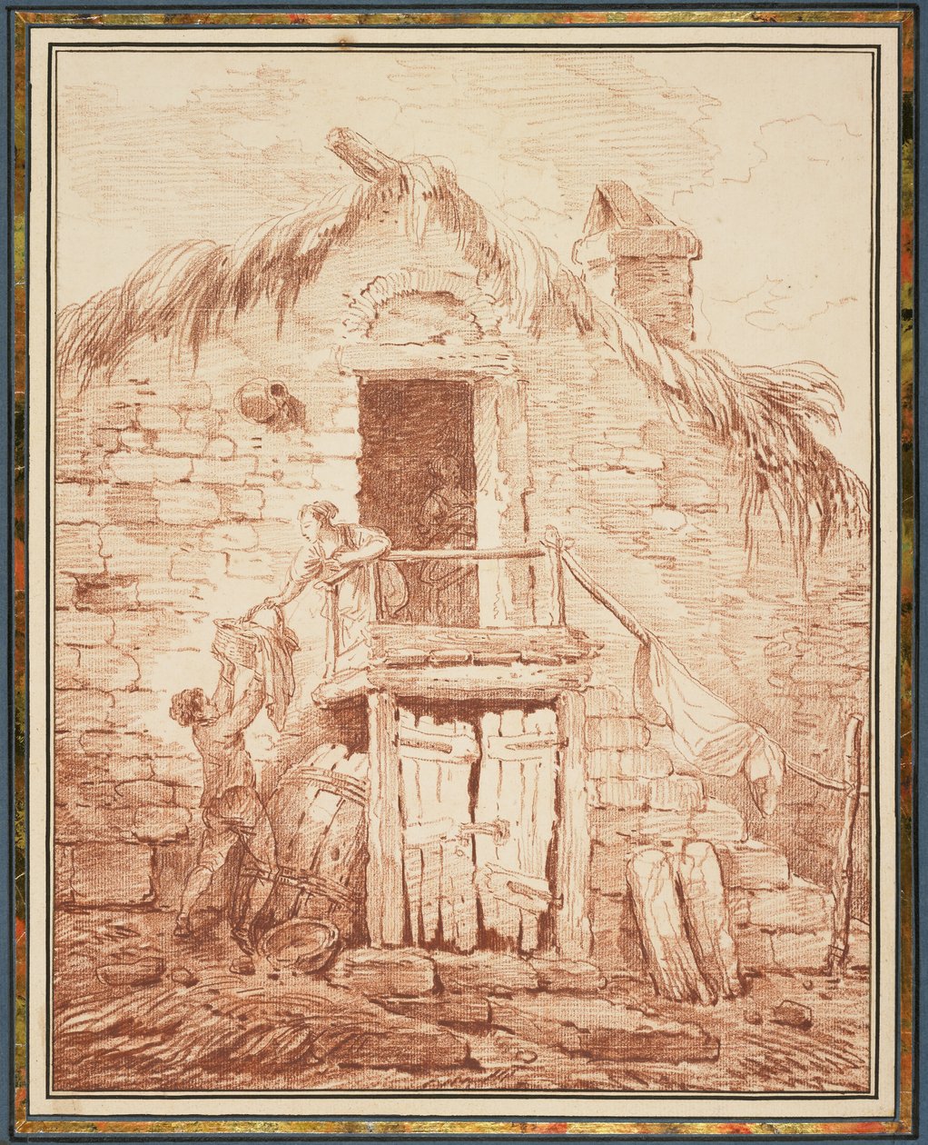 A Stone Cottage, ca. 1774 (conte farveblyant på hvidt lagt papir) af Hubert Robert