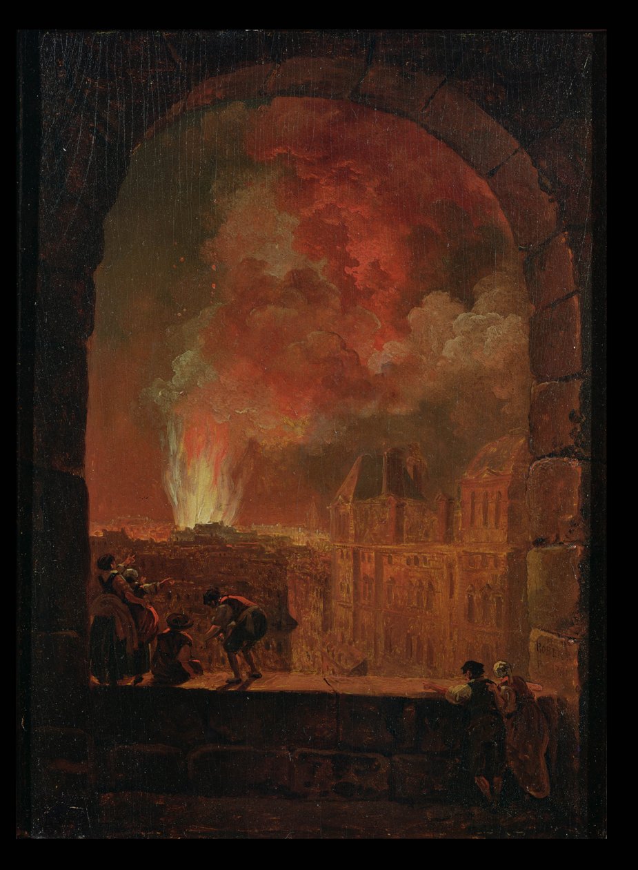 Brand ved Operaen i Palais-Royal, Udsigt fra Louvre, 1781 af Hubert Robert