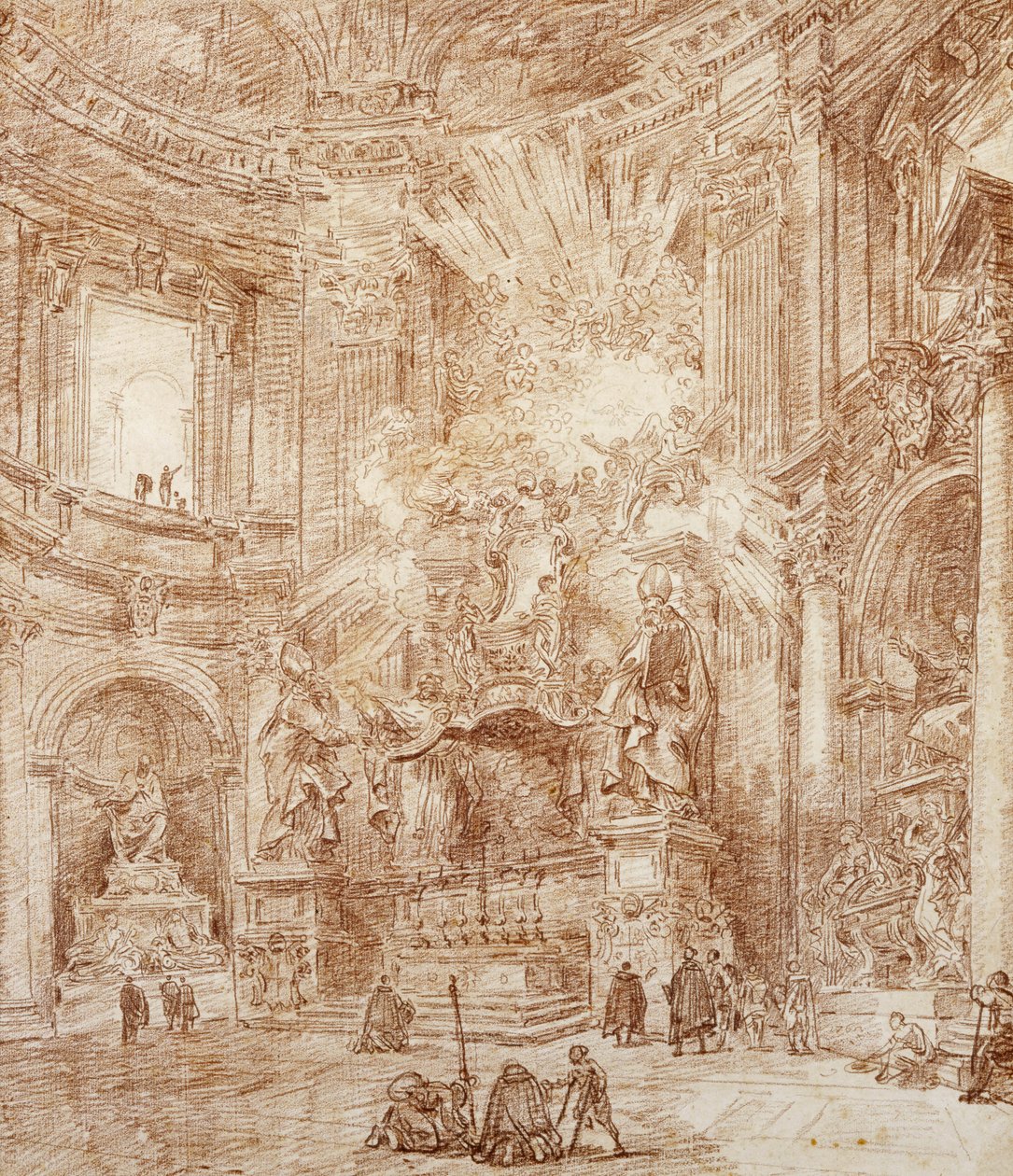 Interiør af en kirke (rødkridt på papir) af Hubert Robert