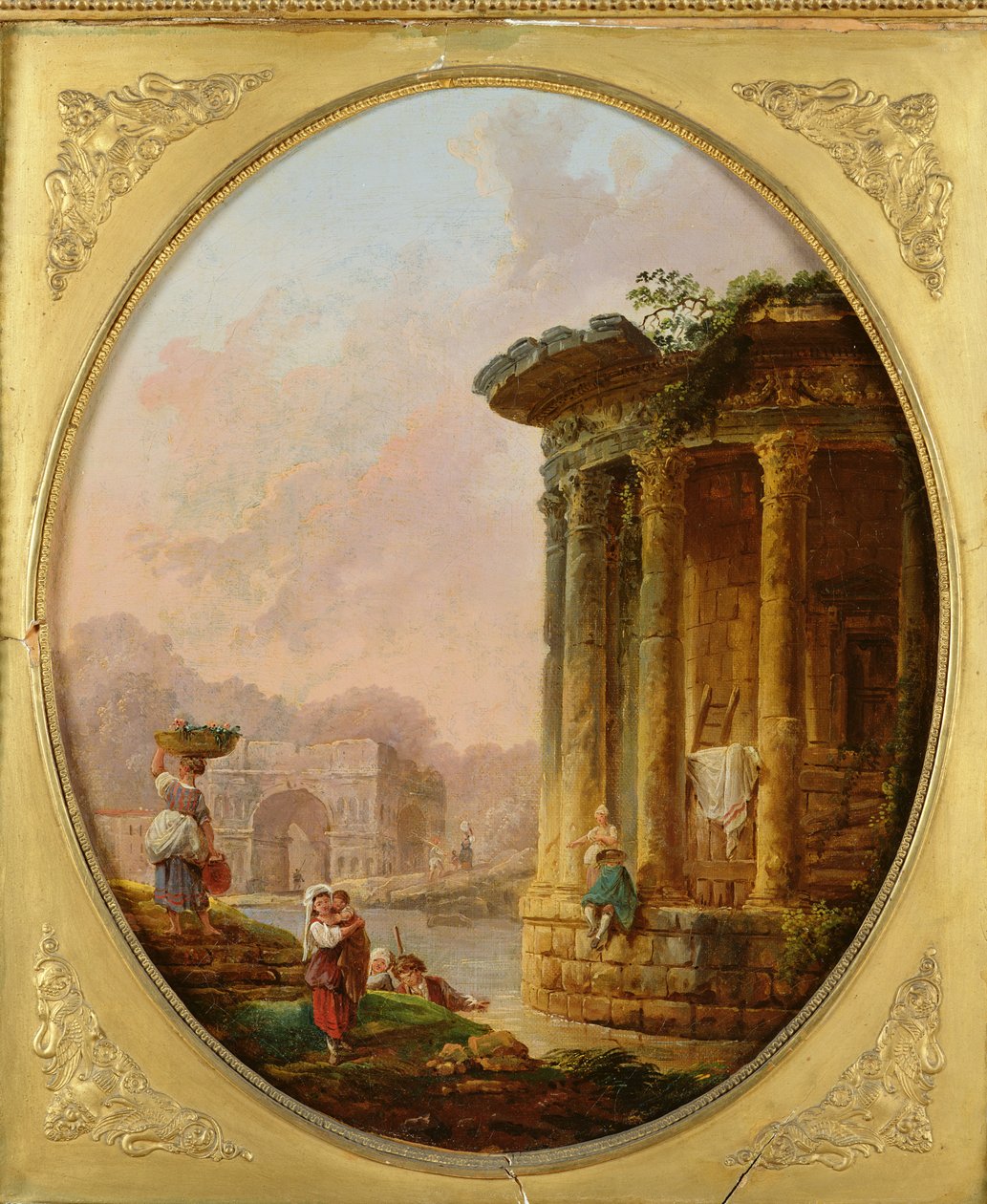 Vesta-templet og Janus Quadrifons-buen af Hubert Robert