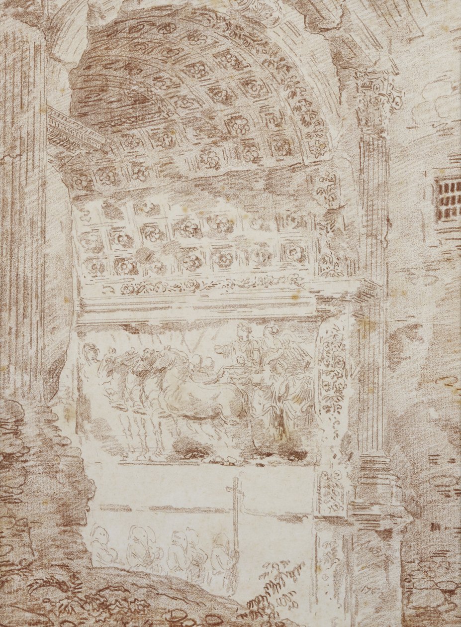 Roms triumf, Titus bue (rødt kridt på papir) af Hubert Robert
