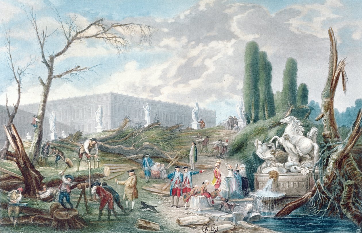 Træfældning i Versailles have omkring Apollons bade af Hubert Robert