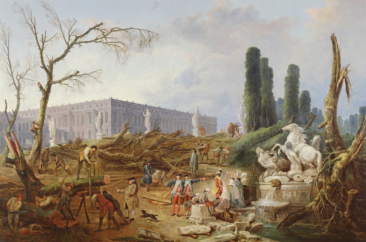 Træfældning i Versailles have omkring Apollons bade, 1775-77 af Hubert Robert