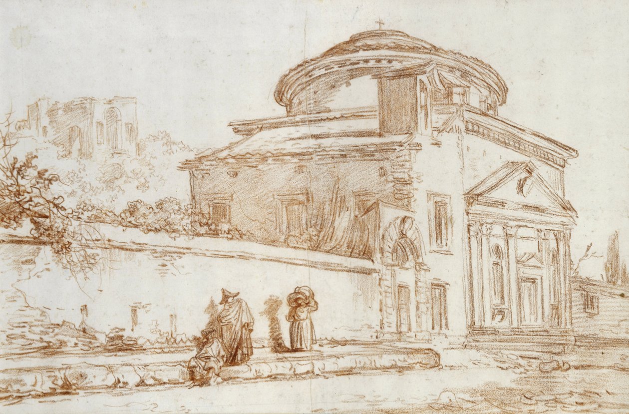Villa Sacchetti, Rom (rødt kridt på papir) af Hubert Robert