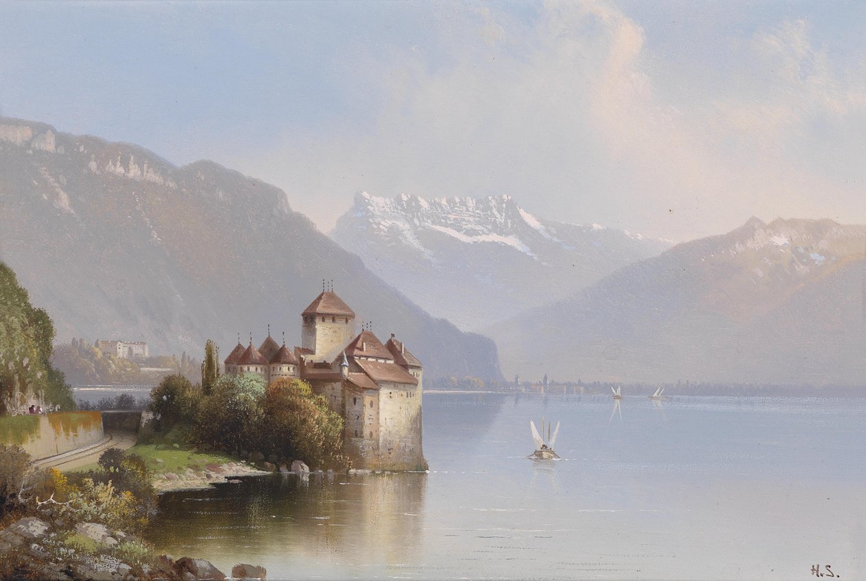 Udsigt over Chillon Slot ved Genevesøen af Hubert Sattler