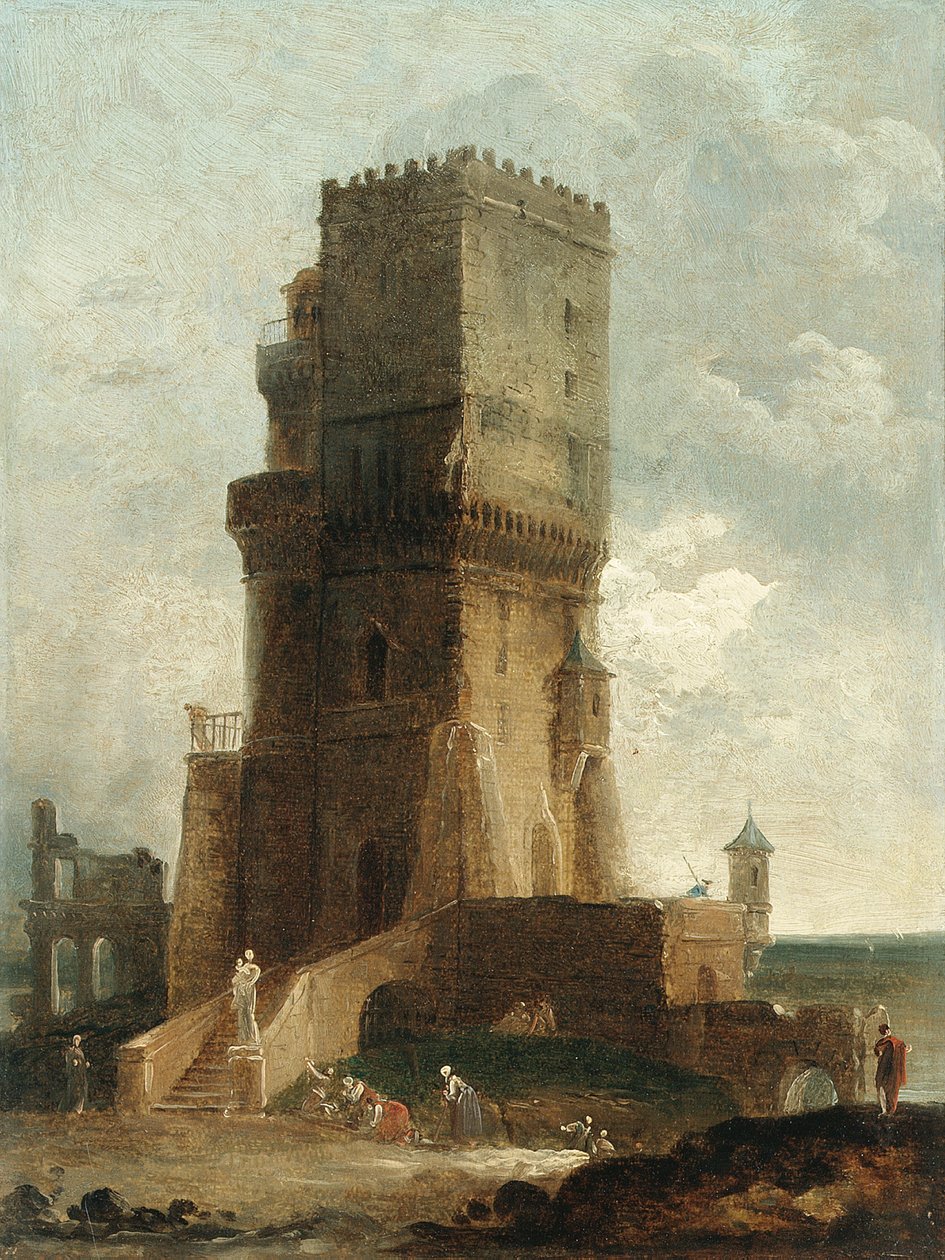 En Capriccio af Benevento-tårnet af Hubert Robert