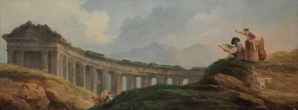 En søjlegang i ruiner af Hubert Robert