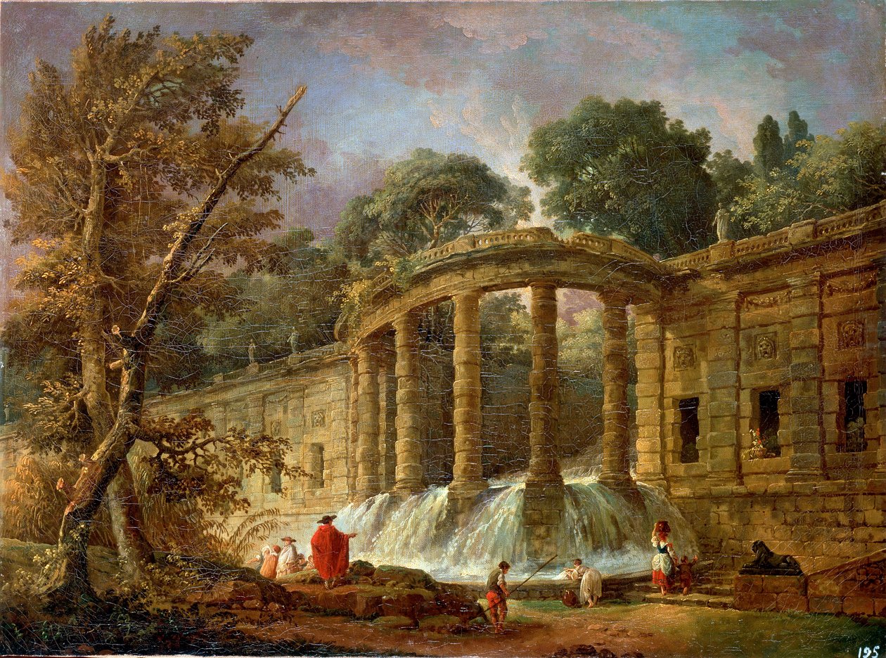 Pavillon med kaskaden, 1760. af Hubert Robert