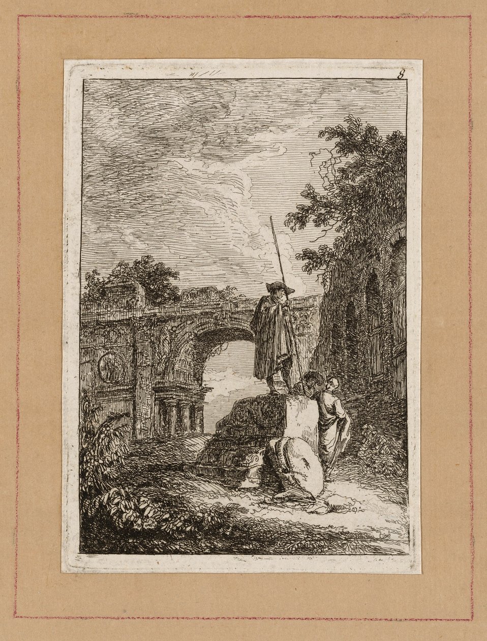 Plade otte fra aftener i Rom af Hubert Robert