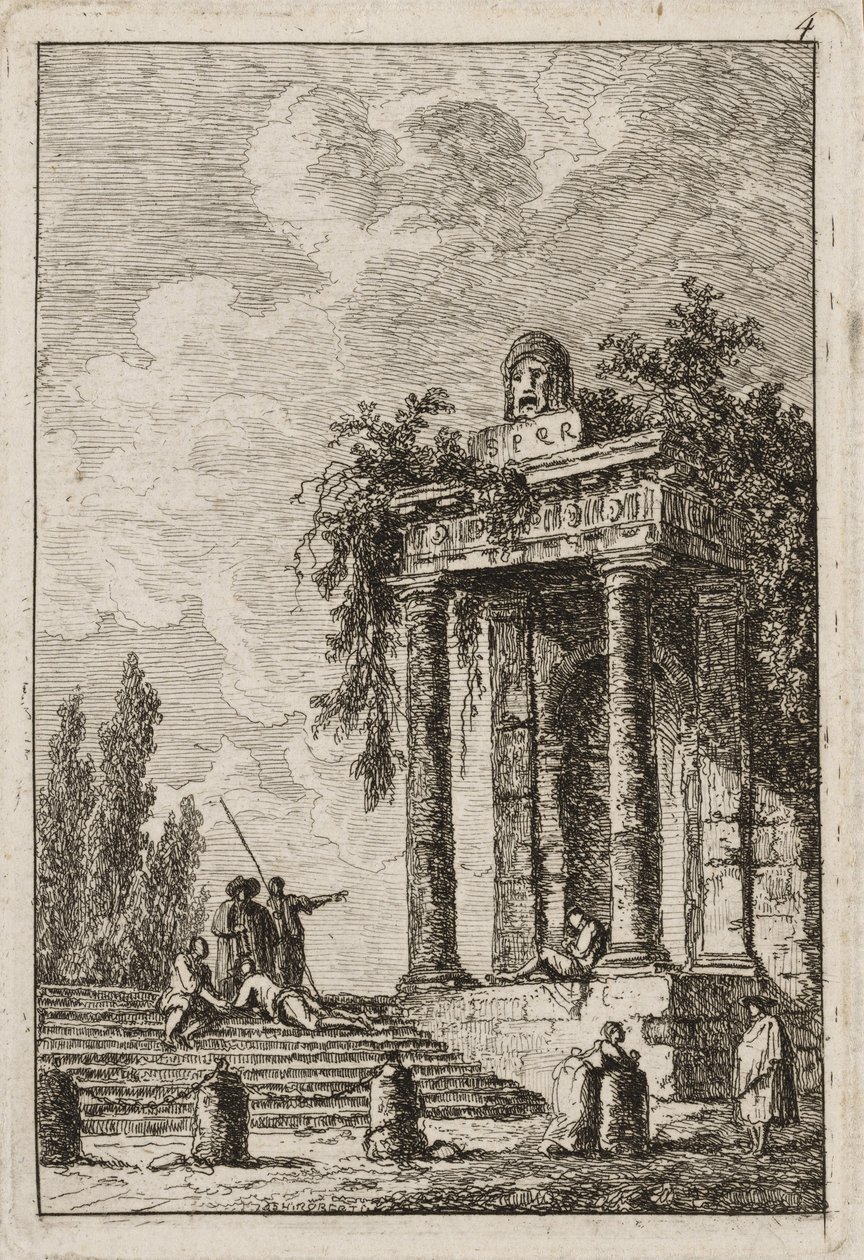 Tavle fire fra aftener i Rom, 1763-64 af Hubert Robert