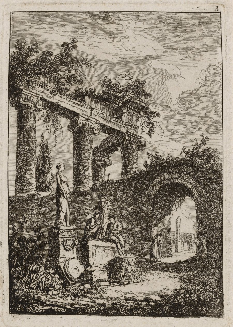 Tavle tre fra Aftener i Rom af Hubert Robert