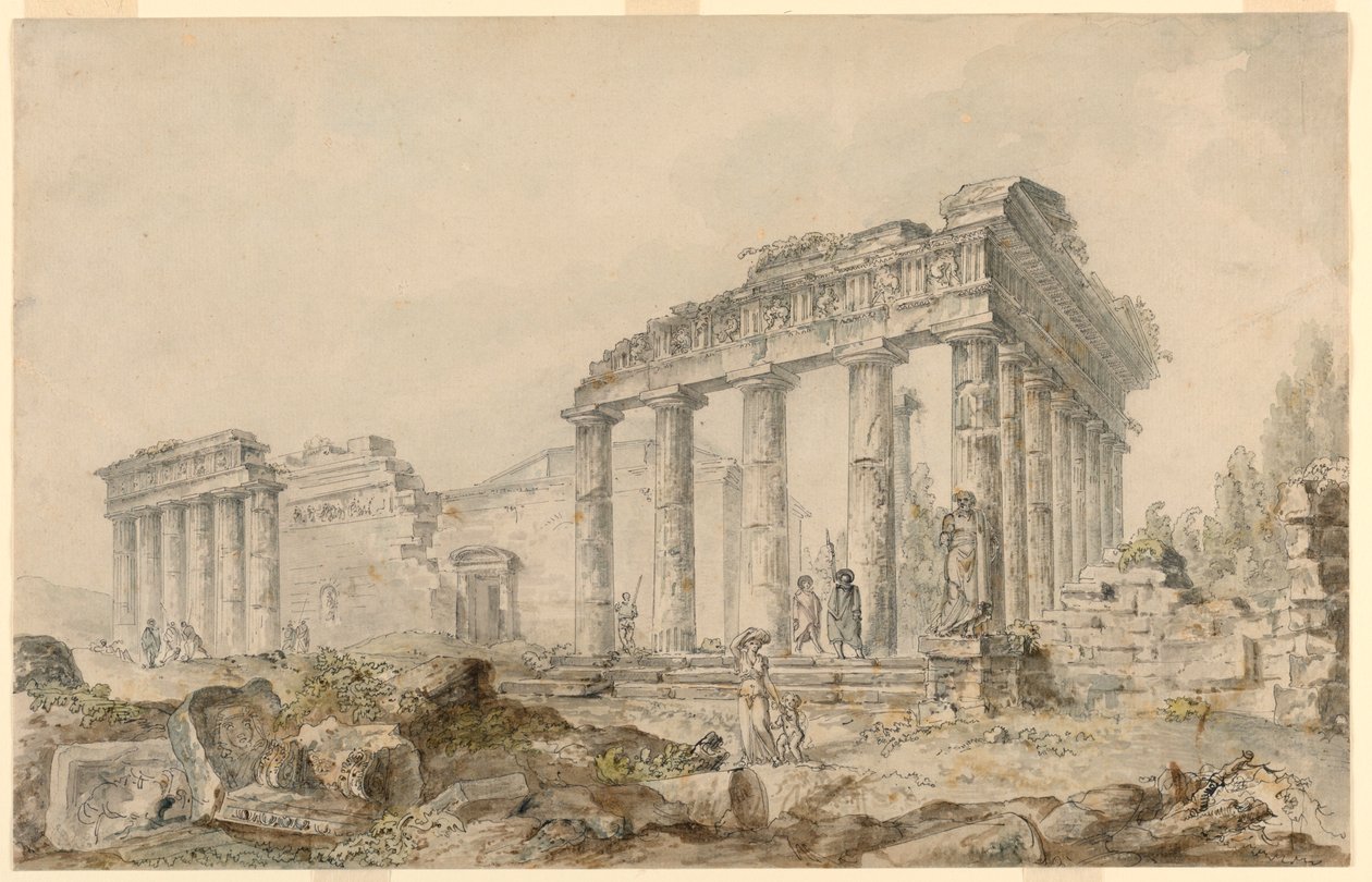 Minervas tempel, Athen, Grækenland af Hubert Robert