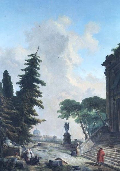 Terrasse i et romersk palads af Hubert Robert