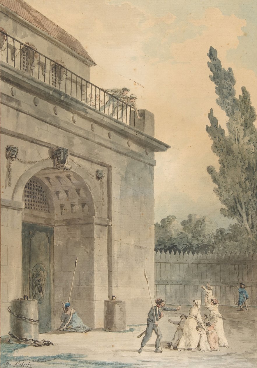 Besøgende, der forlader et fængsel, 1794-95. af Hubert Robert