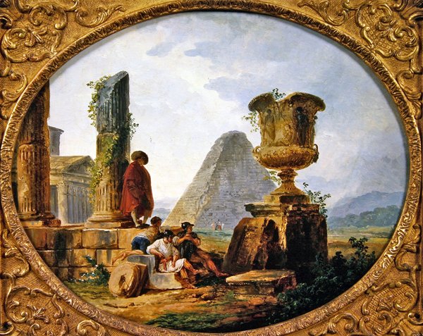 Krigere hviler (olie på lærred) af Hubert Robert