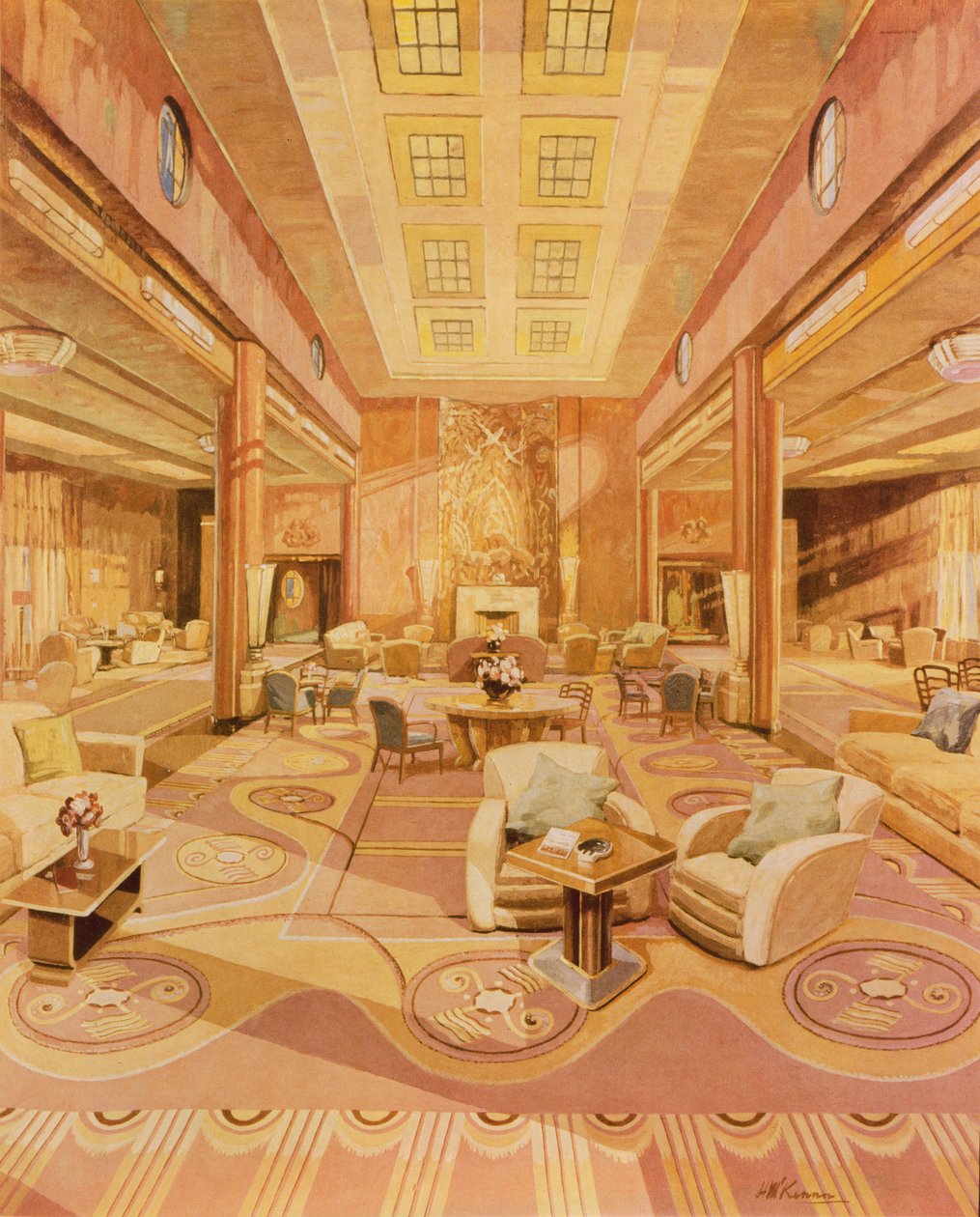 Interiør i First Class Lounge på R.M.S. Queen Mary af Hugh McKenna