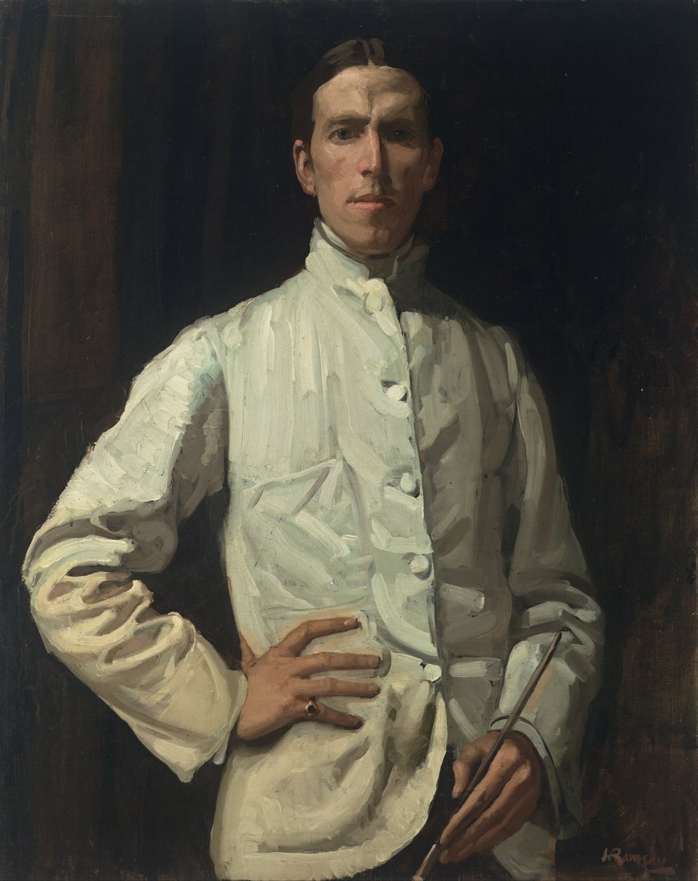 Self-portrait i hvid jakke af Hugh Ramsay