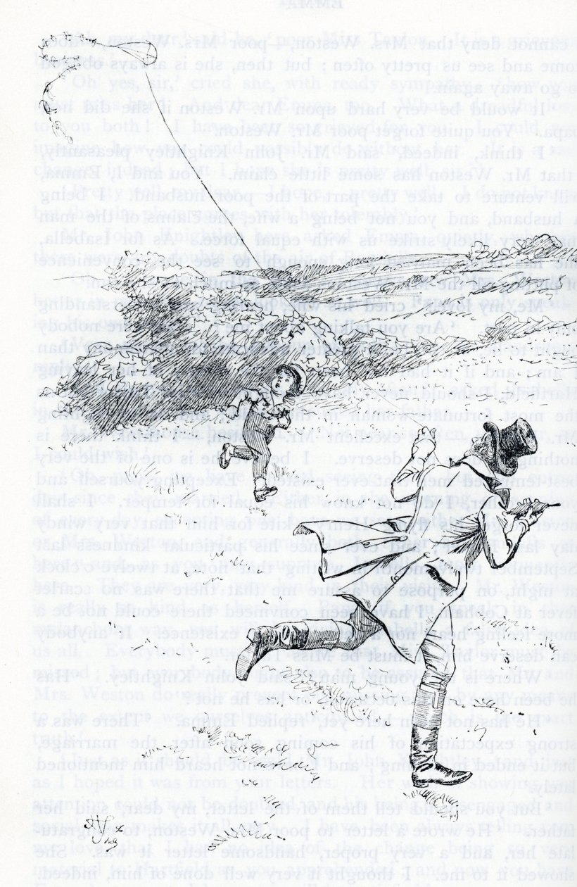 "Mr. Knightley flyver en drage" af Hugh Thomson