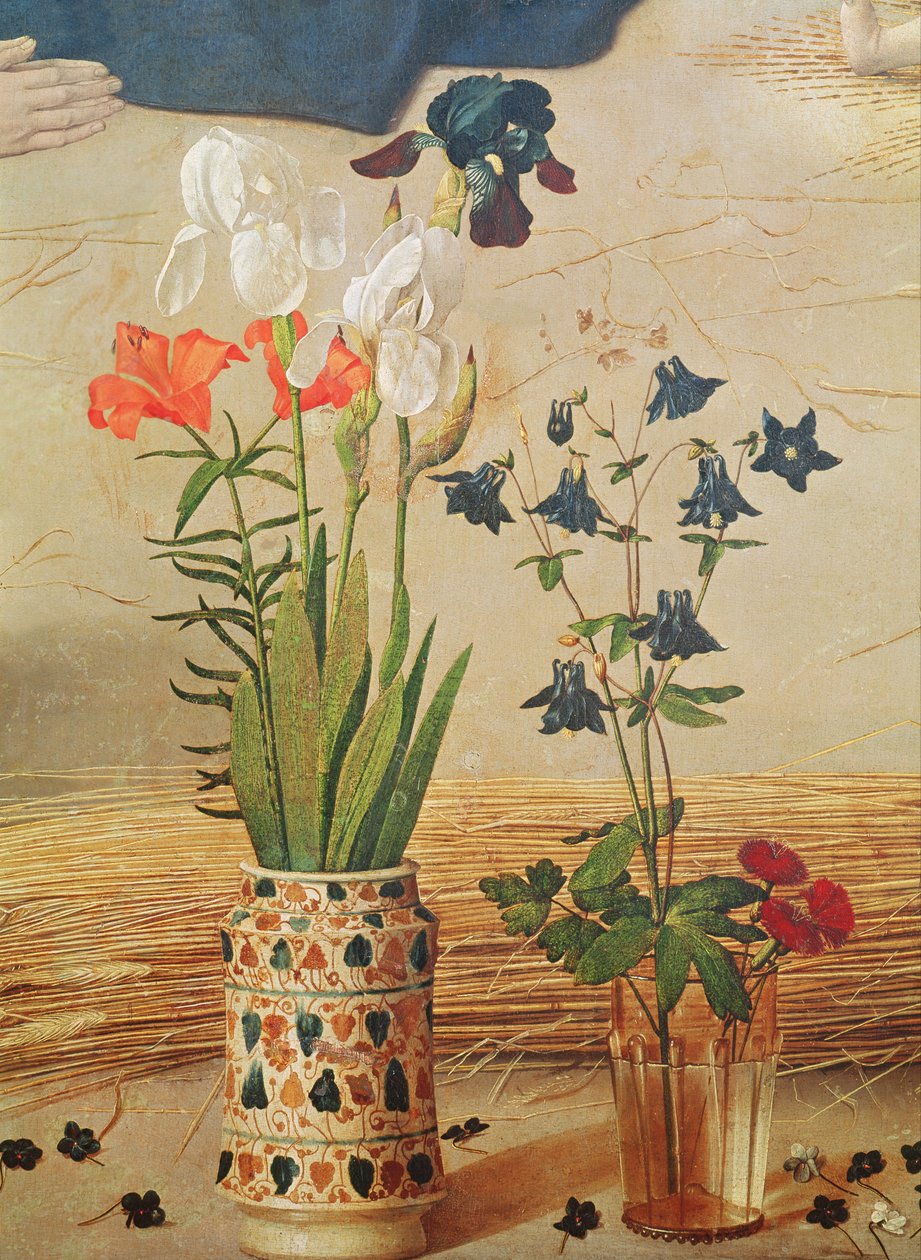 Blomsterdetalje, fra midterpanelet på Portinari-altertavlen, ca. 1479 af Hugo van der Goes