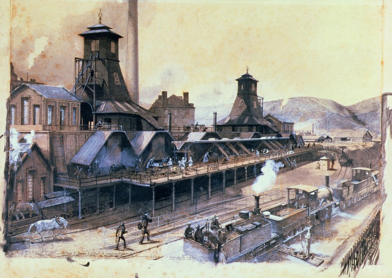 The Pits of St. Pierre und St. Paul i Le Creusot, 1866 (blæk og gouache på papir) af Ignace Francois Bonhomme