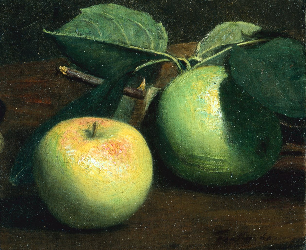 To æbler (olie på lærred) af Ignace Henri Jean Fantin Latour