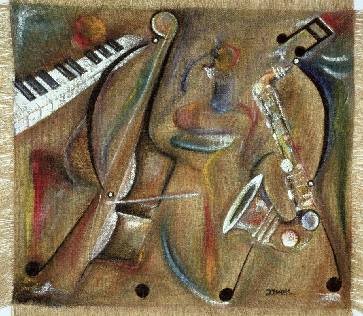 Jute-sax (olie på jute) af Ikahl Beckford