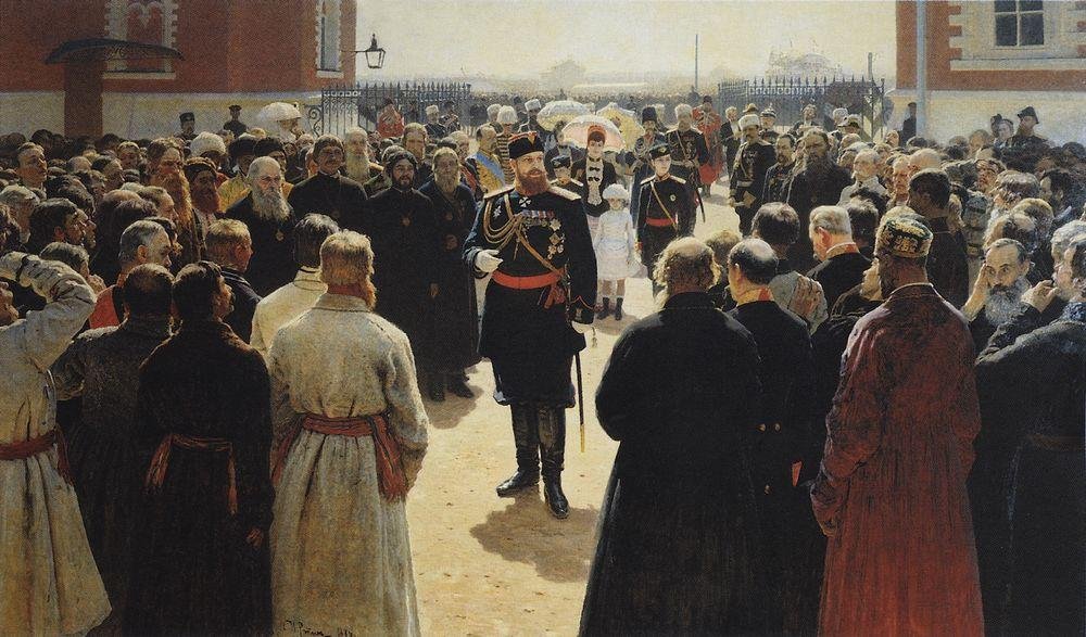 Aleksander III modtager ældste landdistrikter i gården til Petrovsky Palace i Moskva. af Ilya Efimovich Repin