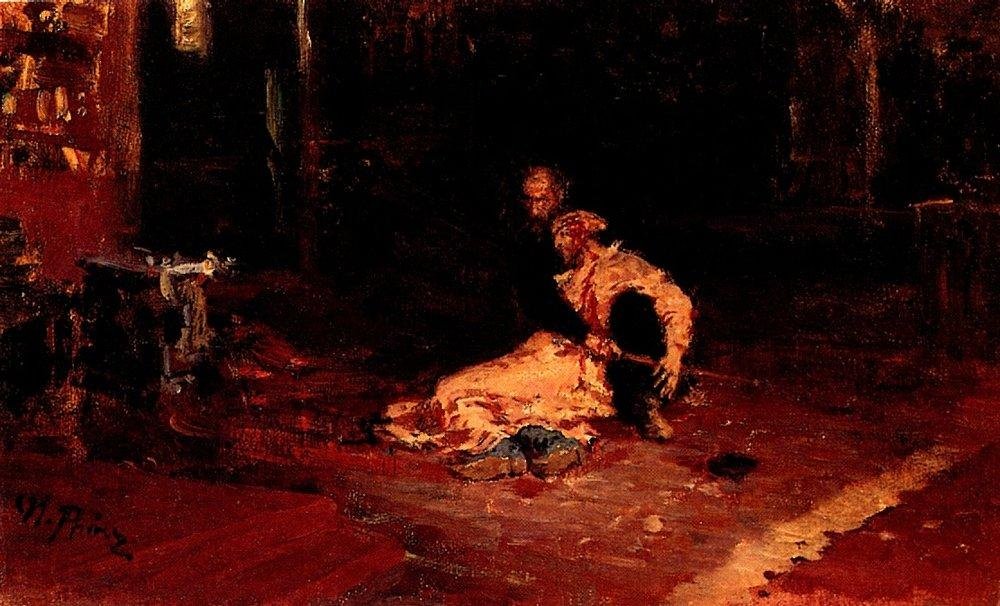 Ivan den frygtelige og hans søn Ivan. af Ilya Efimovich Repin