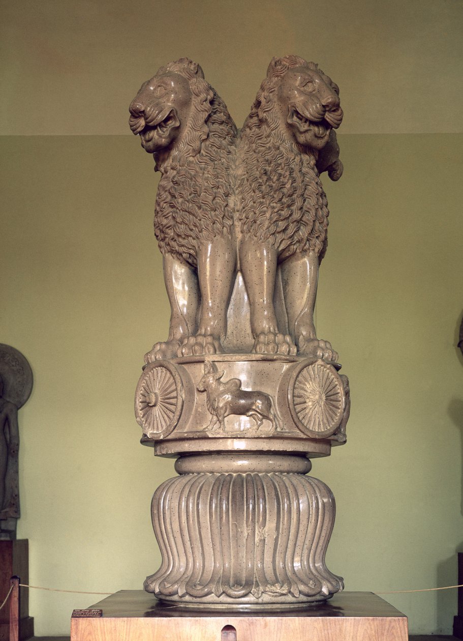 Løvehovedstad fra kejser Ashokas søjle (ca. 264-223 f.Kr.) 273-236 f.Kr. (poleret sandsten) af Indian