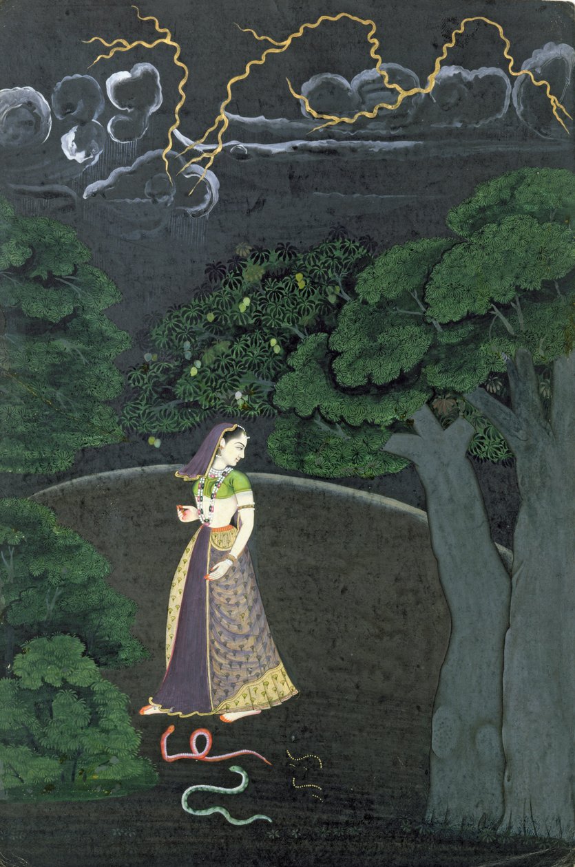 En dame på vej til et stævnemøde, Guler, ca.1760 af Indian School