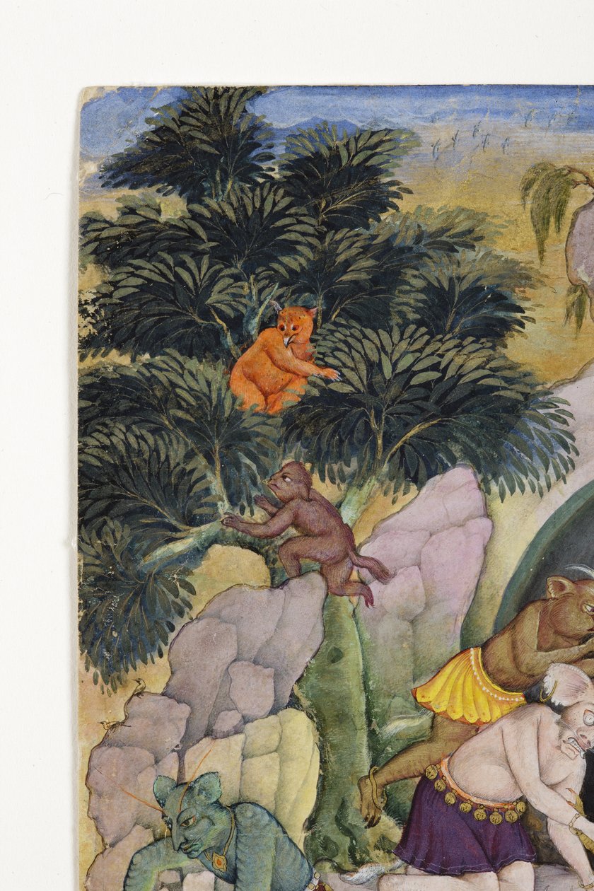 Detalje fra Demons in a Wild Landscape, ca. 1600 (ugennemsigtigt wc & guld på papir) af Indian School
