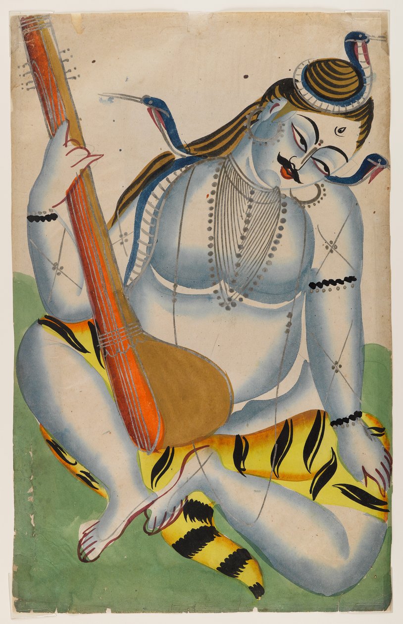 Shiva, Lord of Music, slutningen af det 19. - begyndelsen af det 20. århundrede (wc på tin) af Indian School