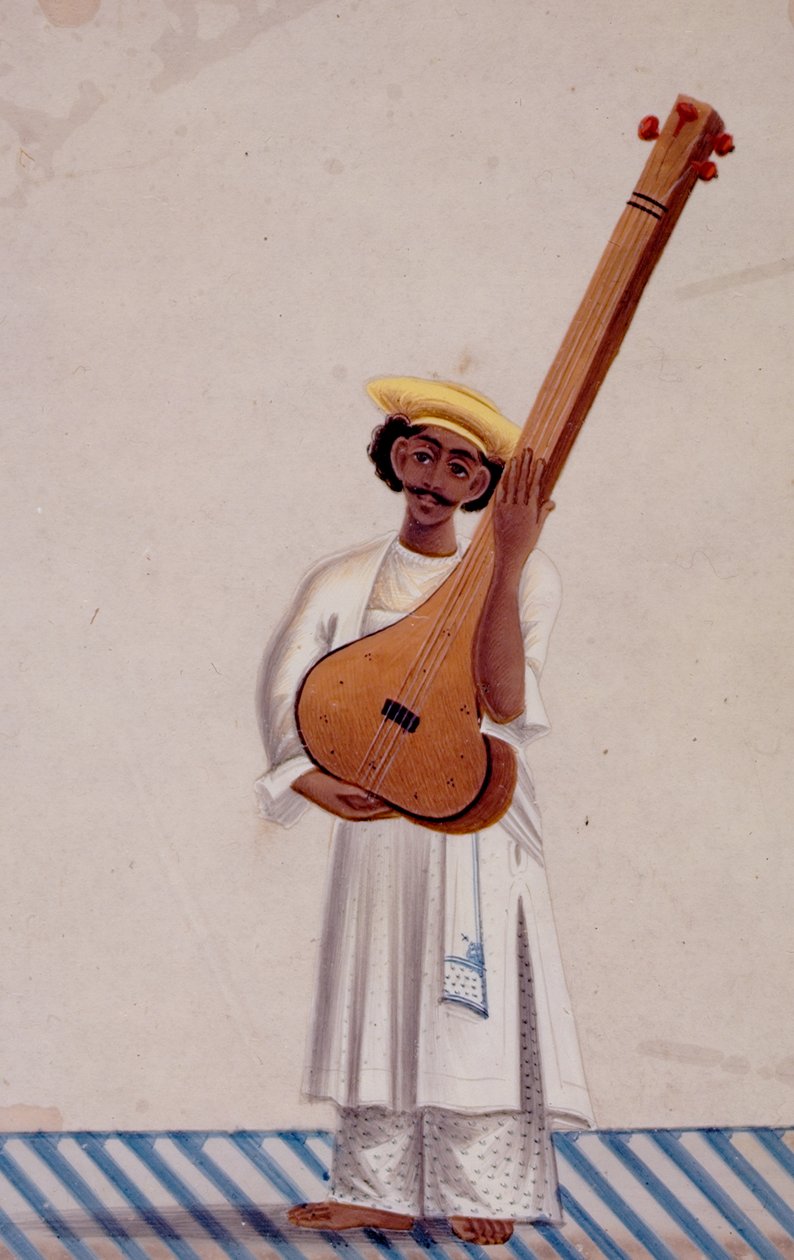 En Tambura-spiller, ca. 1830 (gouache på glimmer) af Indian School