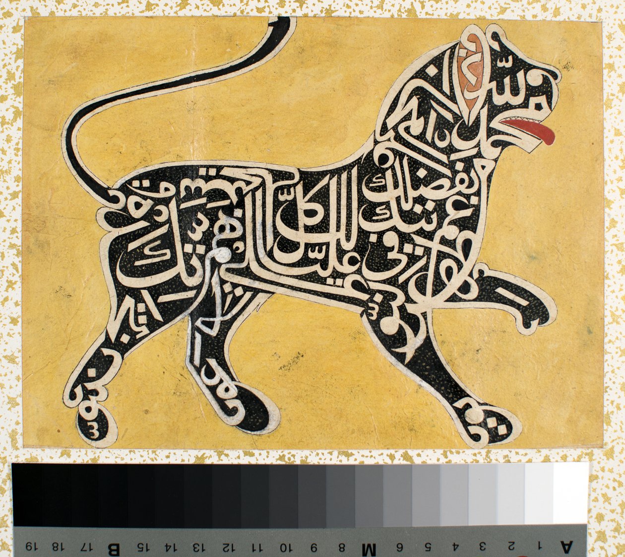 En løve lavet af kalligrafi, ca. 1800 af Indian School
