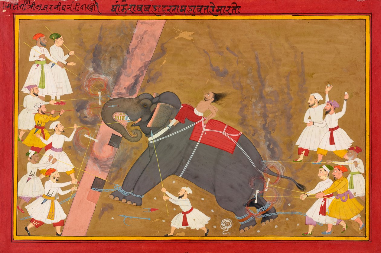 En elefant løber amok, ca. 1700 af Indian School