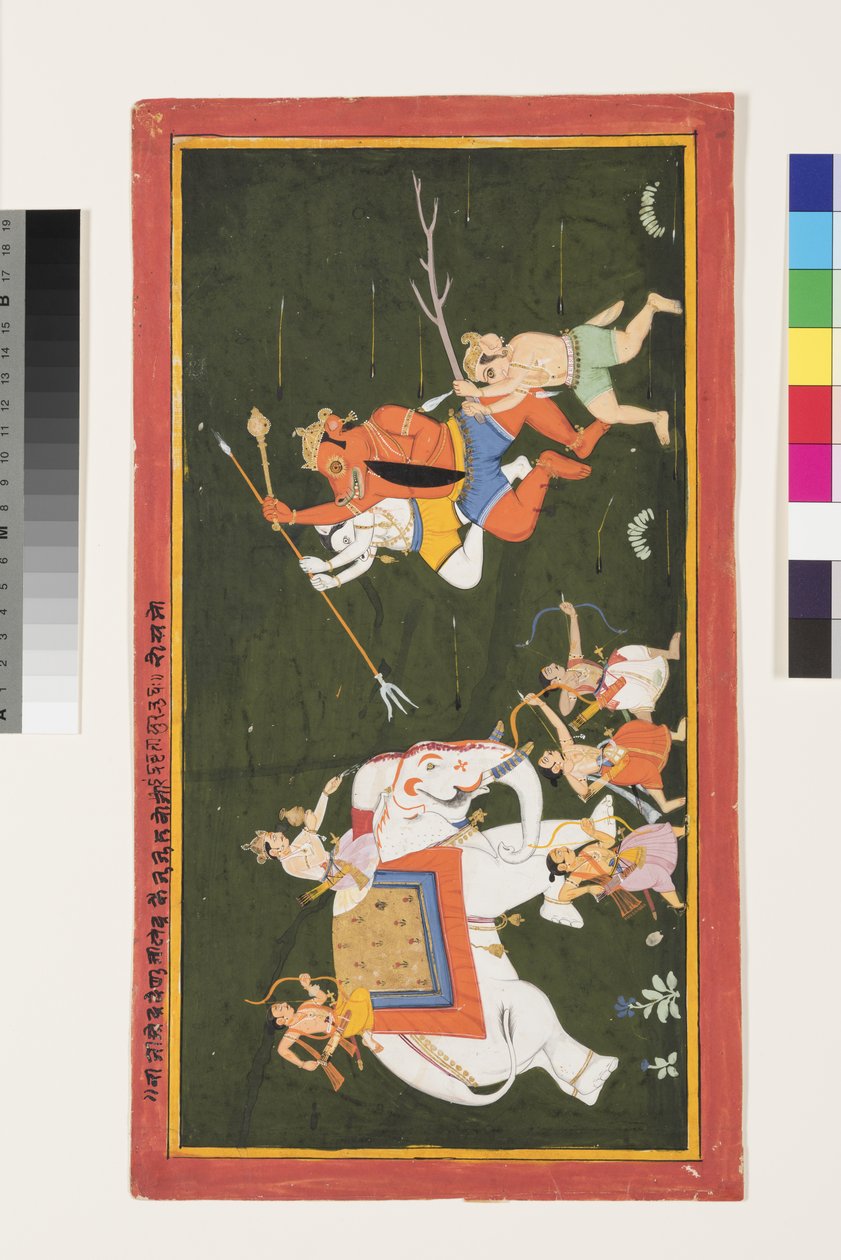 Indra kæmper mod dæmonen Vritrasura, 1680-1700 af Indian School