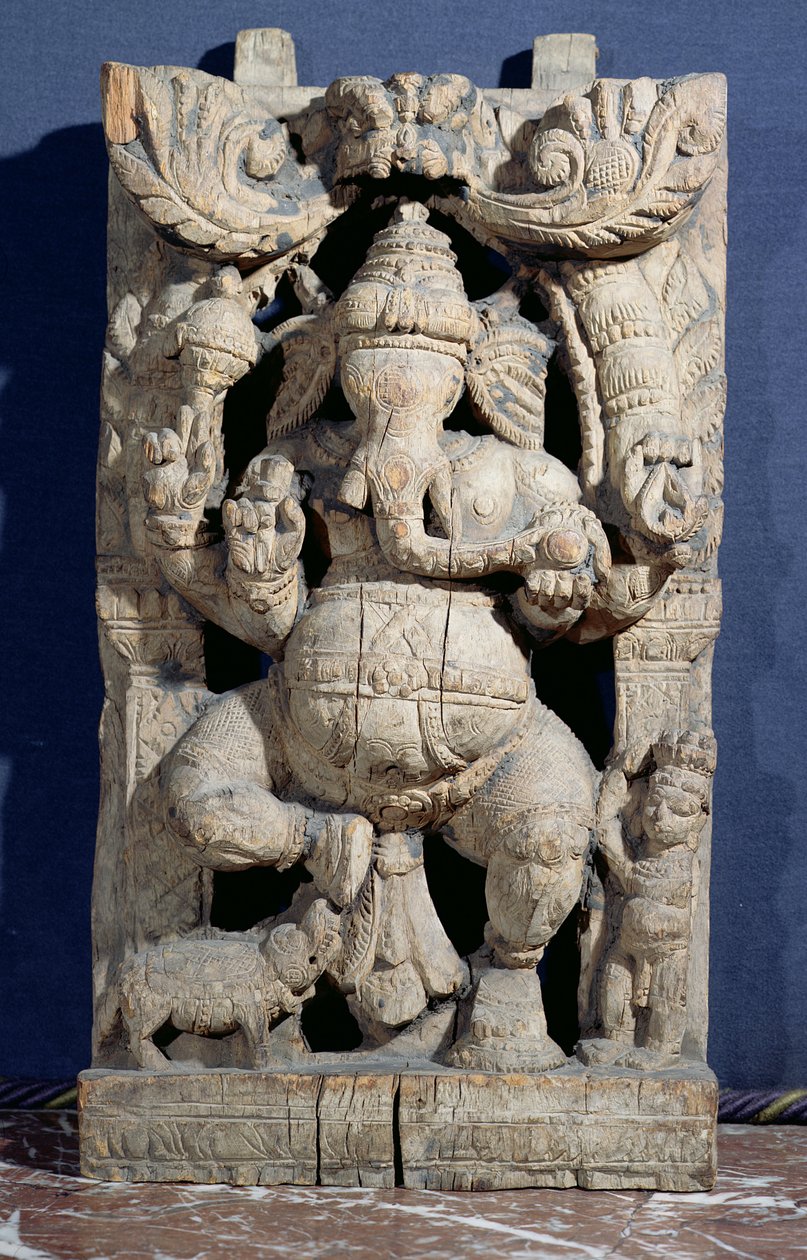 Statue af Ganesh Enthroned (træ) af Indian School