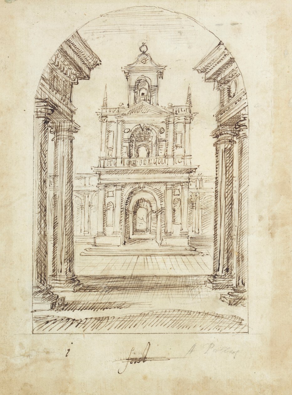 Et palads (pen og blæk på papir) af Inigo Jones