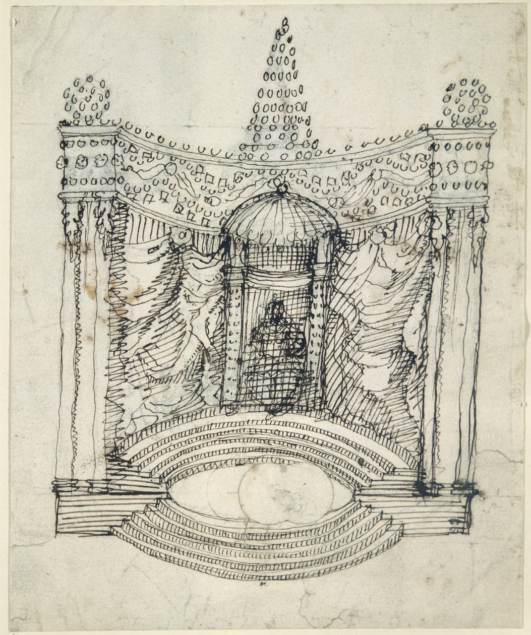 En trone (pen og blæk på papir) af Inigo Jones