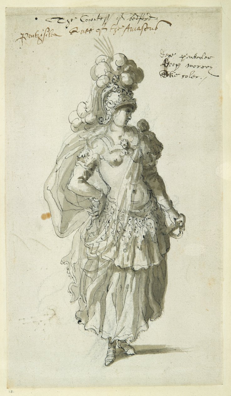 Penthesilea, ca. 1609 (pen og blæk på papir) af Inigo Jones
