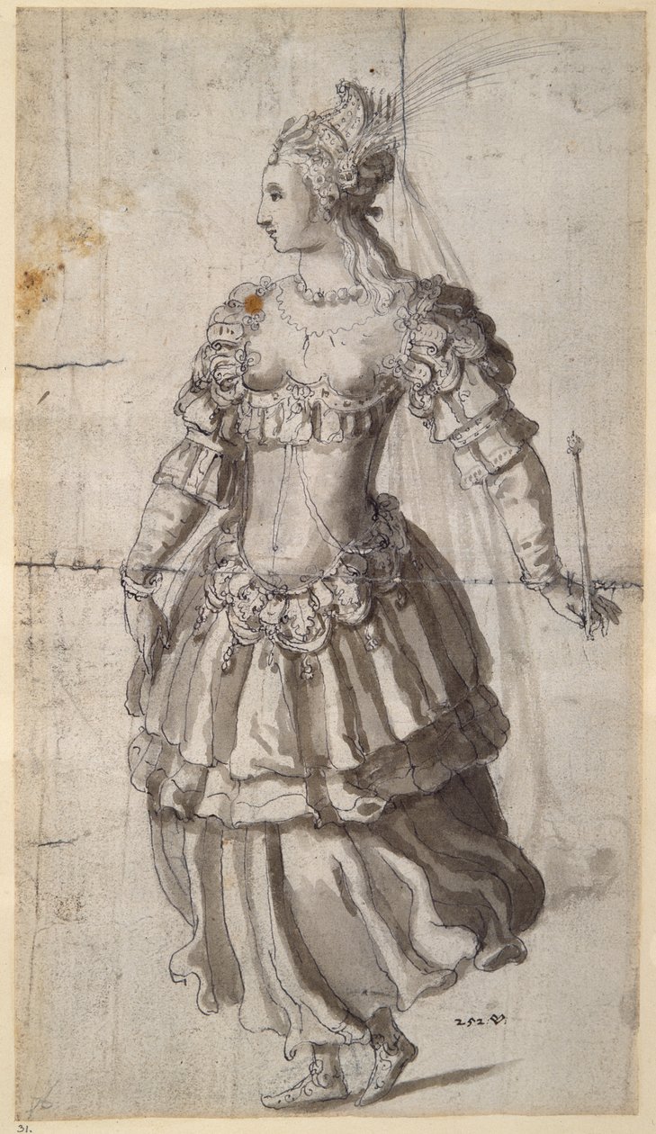 Uidentificeret dronning (pen og blæk på papir) af Inigo Jones